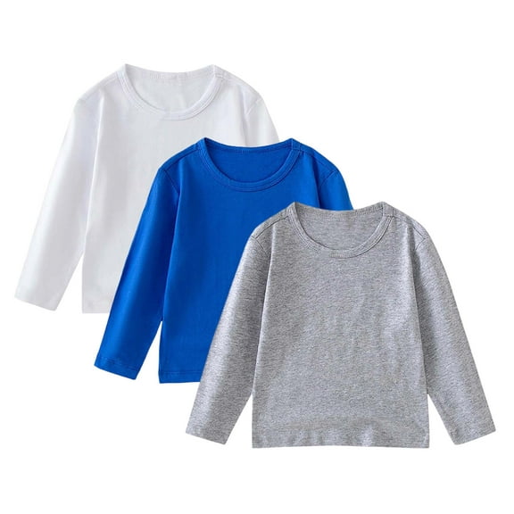 Karoyedx Kids Long Sleeve Shirts 3 Pack Boys' Long Sleeve Shirts Crew Neck Kids T-Shirts Teen Casual Layer Solid Tops Light Gray Size,3-4 Years