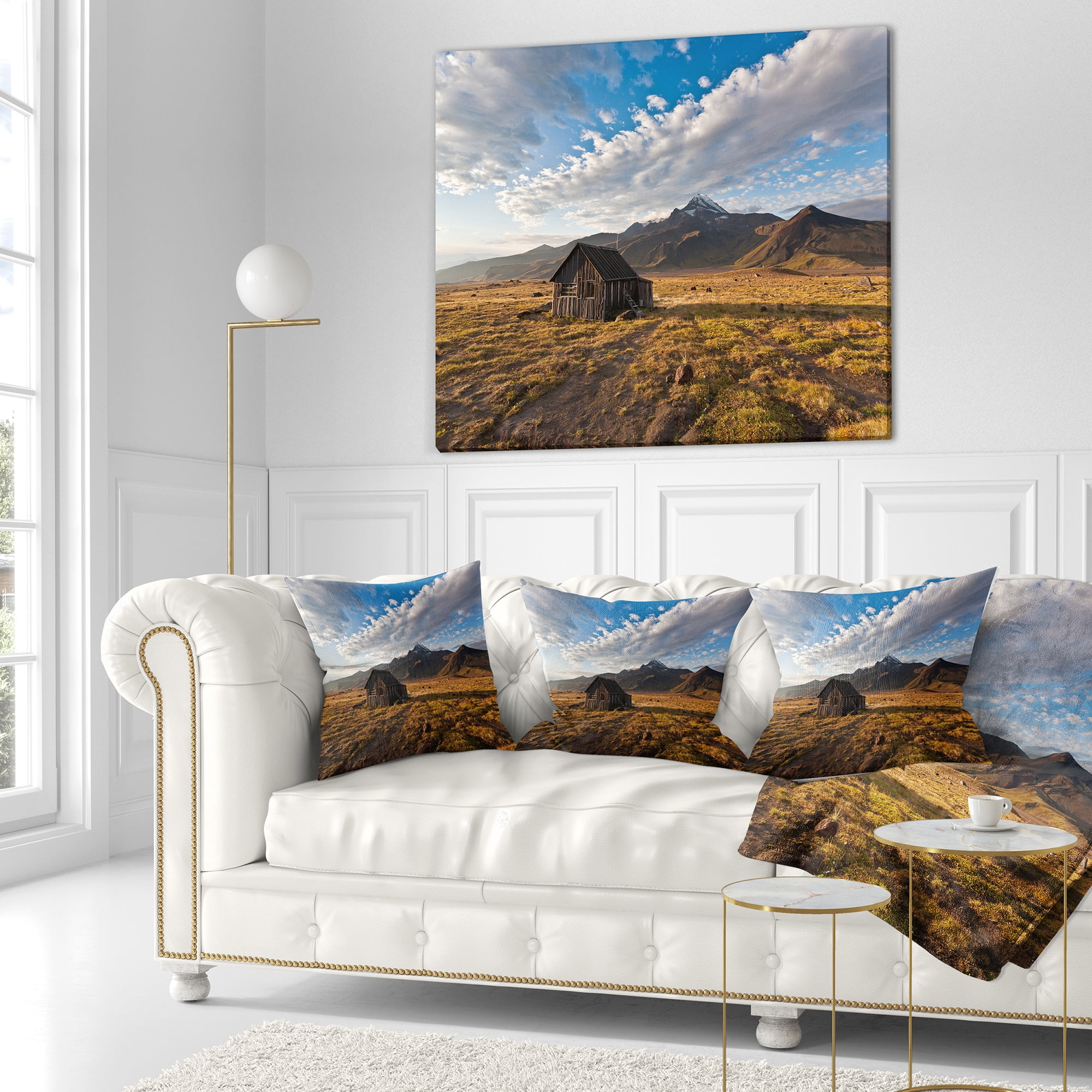 Designart Old House on Kamchatka Island - Landscape Printed Throw Pillow - 16x16