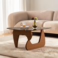 thumbnail image 2 of GZXS Glass Coffee Table, 35.8" Triangle Cocktail Table, Center Table for Living Room, Easy Assembly, Brown, 2 of 6