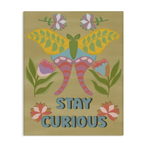 Stupell Industries Stay Curious Butterfly Quotes and Sayings Painting Wrapped Canvas Canvas Art Print Wall Art, 16 x 20