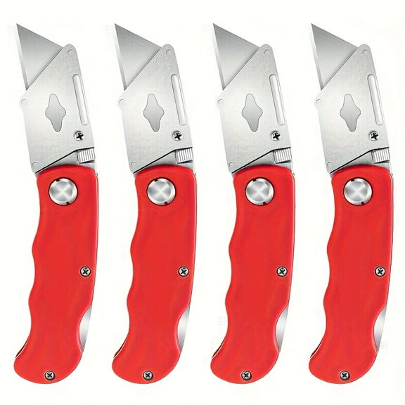 4-Pack Folding Utility Knife with Clip - Durable Razor Box Cutter/Pocket Knife, Small Box Opener (Navajas De Trabajo), Ideal for Home/Office/Warehouse, Portable Cutting Tool