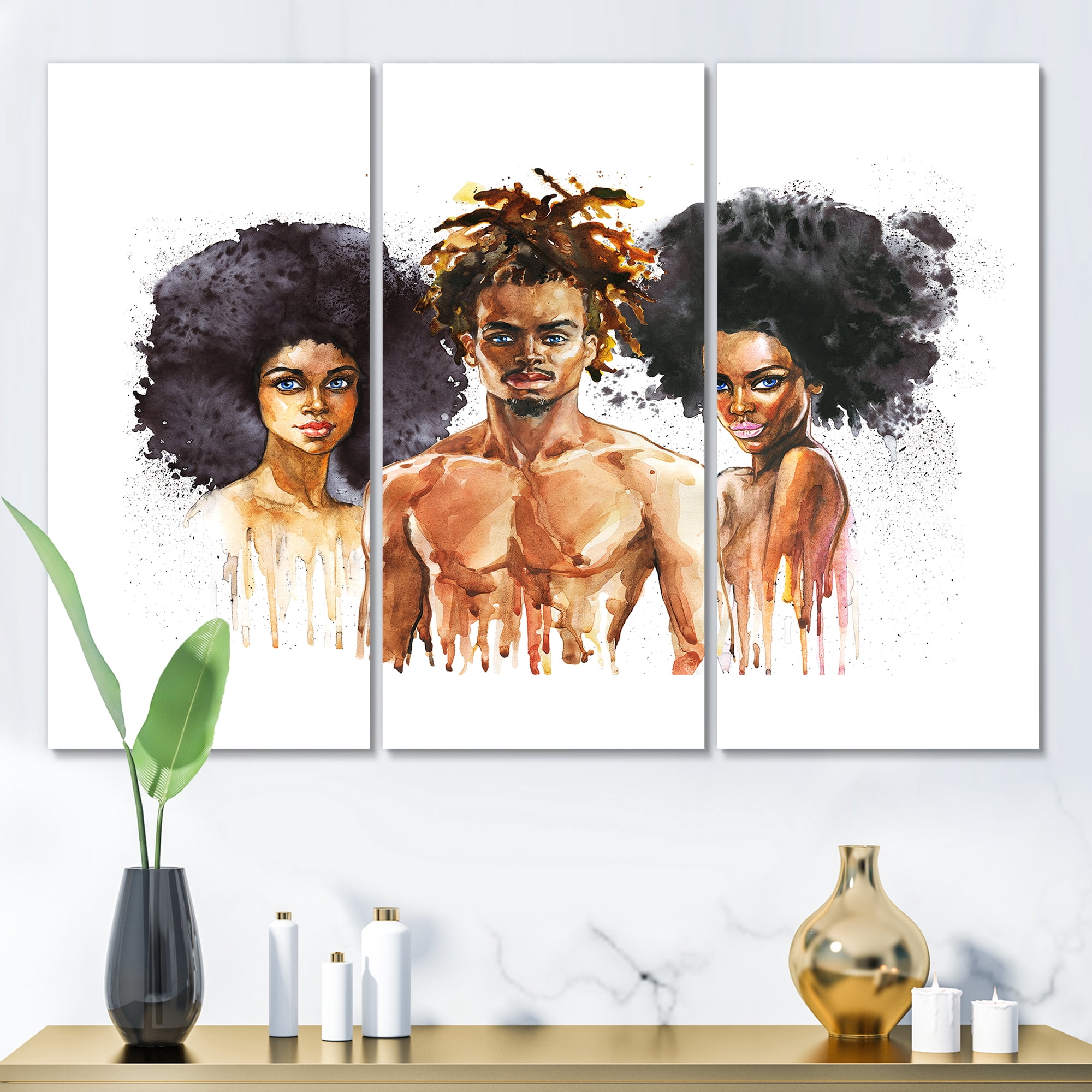 Designart ' Afro American Fashion Portraits ' Glam Canvas Wall Art Print