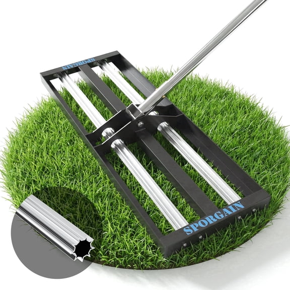17"x10" Lawn Leveling Rake with Stainless Steel Handle, Lawn Leveler Tool for Lawn, Yard & Garden