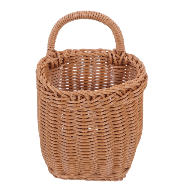 Cesta de mimbre tejida a mano para pared, cesta de almacenamiento rústica para verduras, frutas y flores, para el hogar, jardín, boda, decoración de pared, color marrón