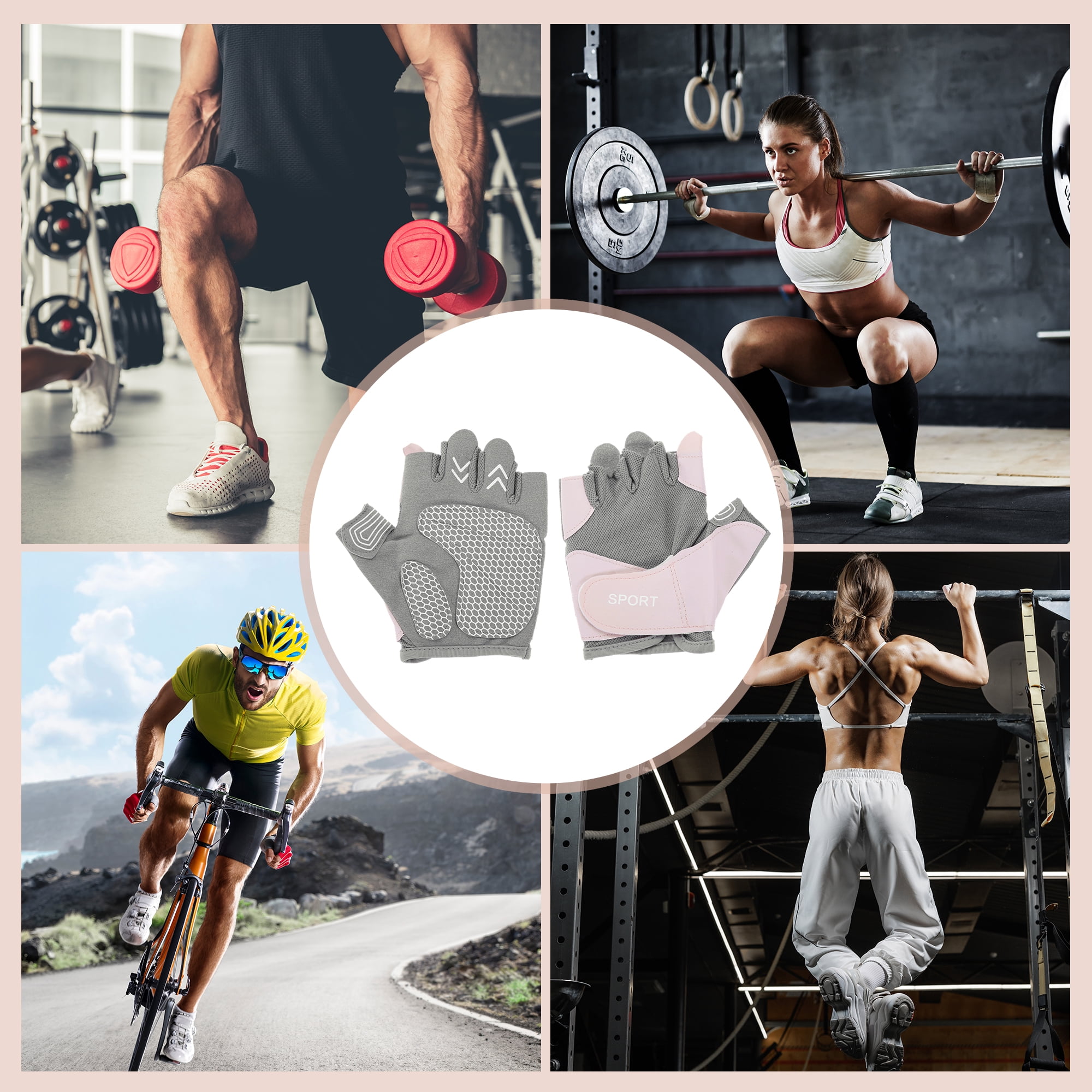 Unique Bargains Mesh Half-finger Strength Training Sport Gloves Small Pink