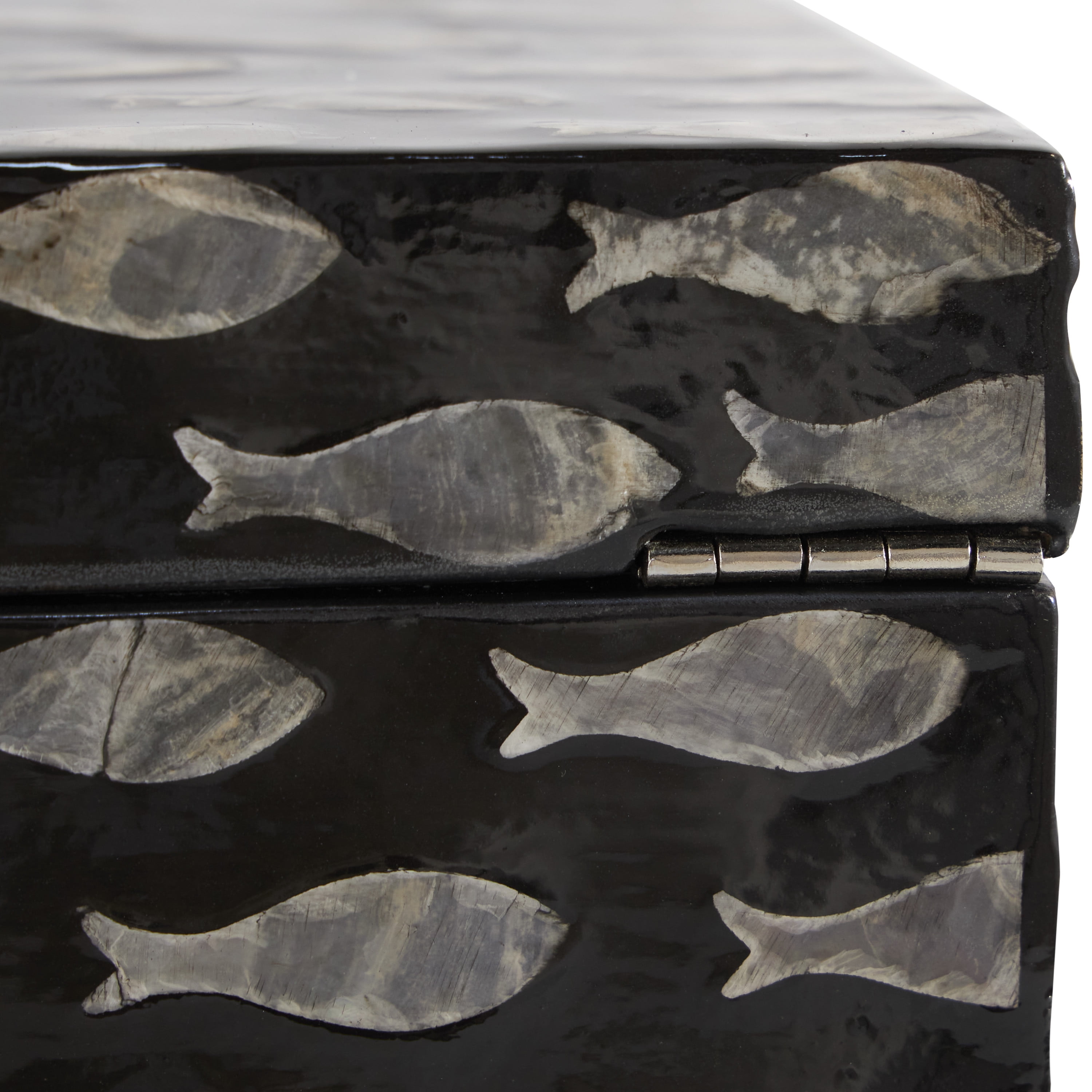 DecMode Fish Mother of Pearl Shell Decorative Box with Beige Accents, 2 Count