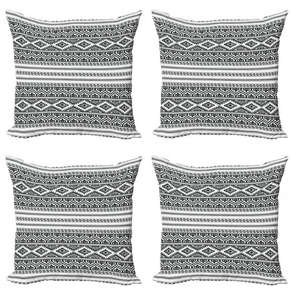 Ambesonne Ethnic Throw Pillow Cover 4 Pack, Oriental Tribal Moroccan, 24", Charcoal Grey White
