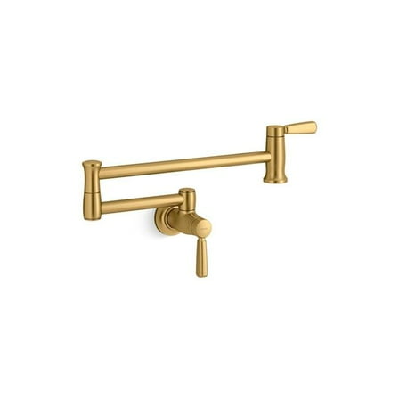 KOHLER K-35744-2MB Traditional Style Wall-Mount Pot Filler, Kitchen Sink Pot Filler Faucets, Vibrant Brushed Moderne Brass