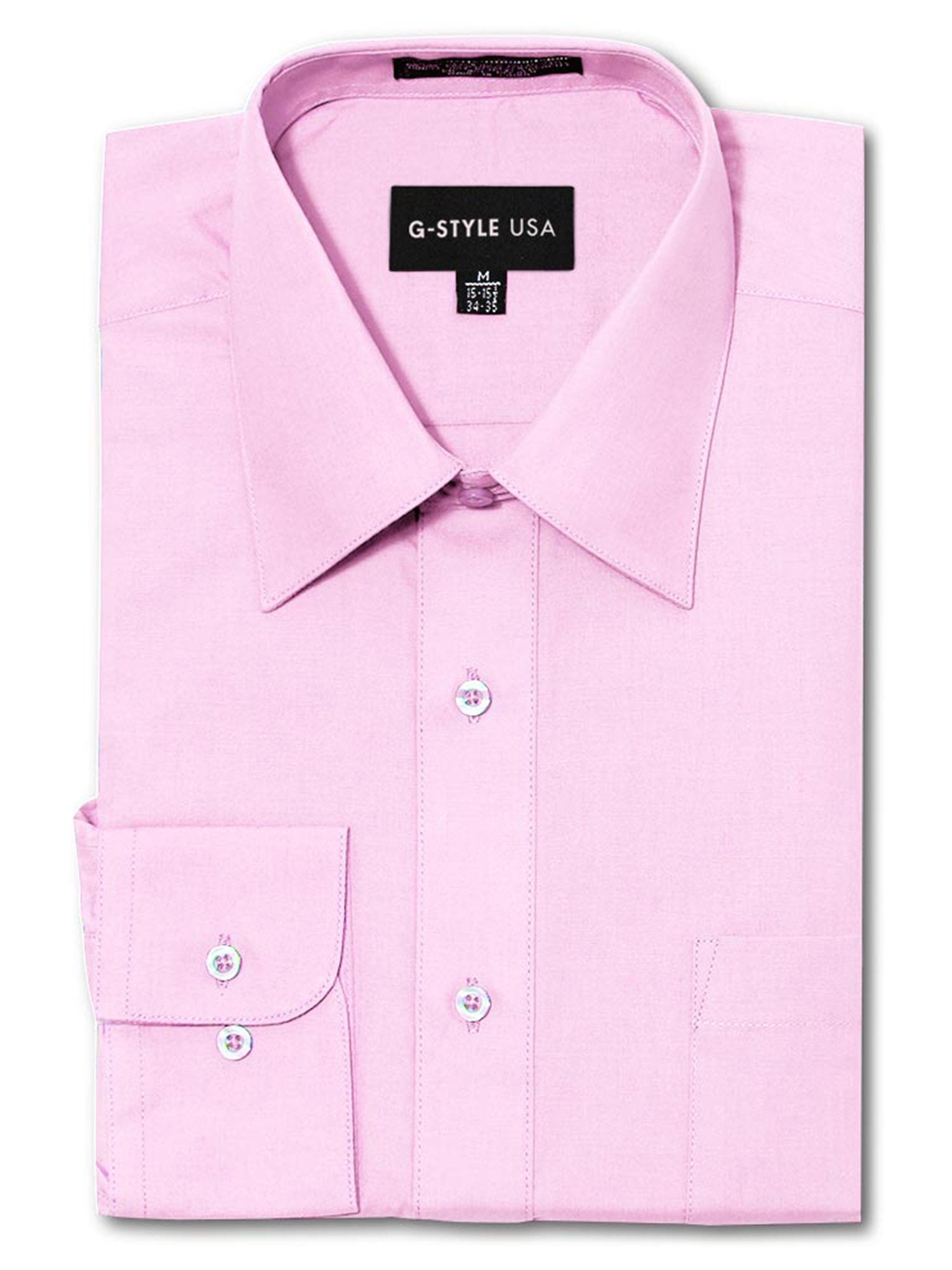 15.5 x 36 dress shirt G-style USA Men's Regular Fit Long Sleeve Solid Color Dress Shirts - Pink - Medium - 15-15.5
