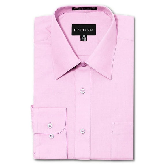 G-Style USA Men's Regular Fit Long Sleeve Solid Color Dress Shirts - PINK - Medium - 34-35