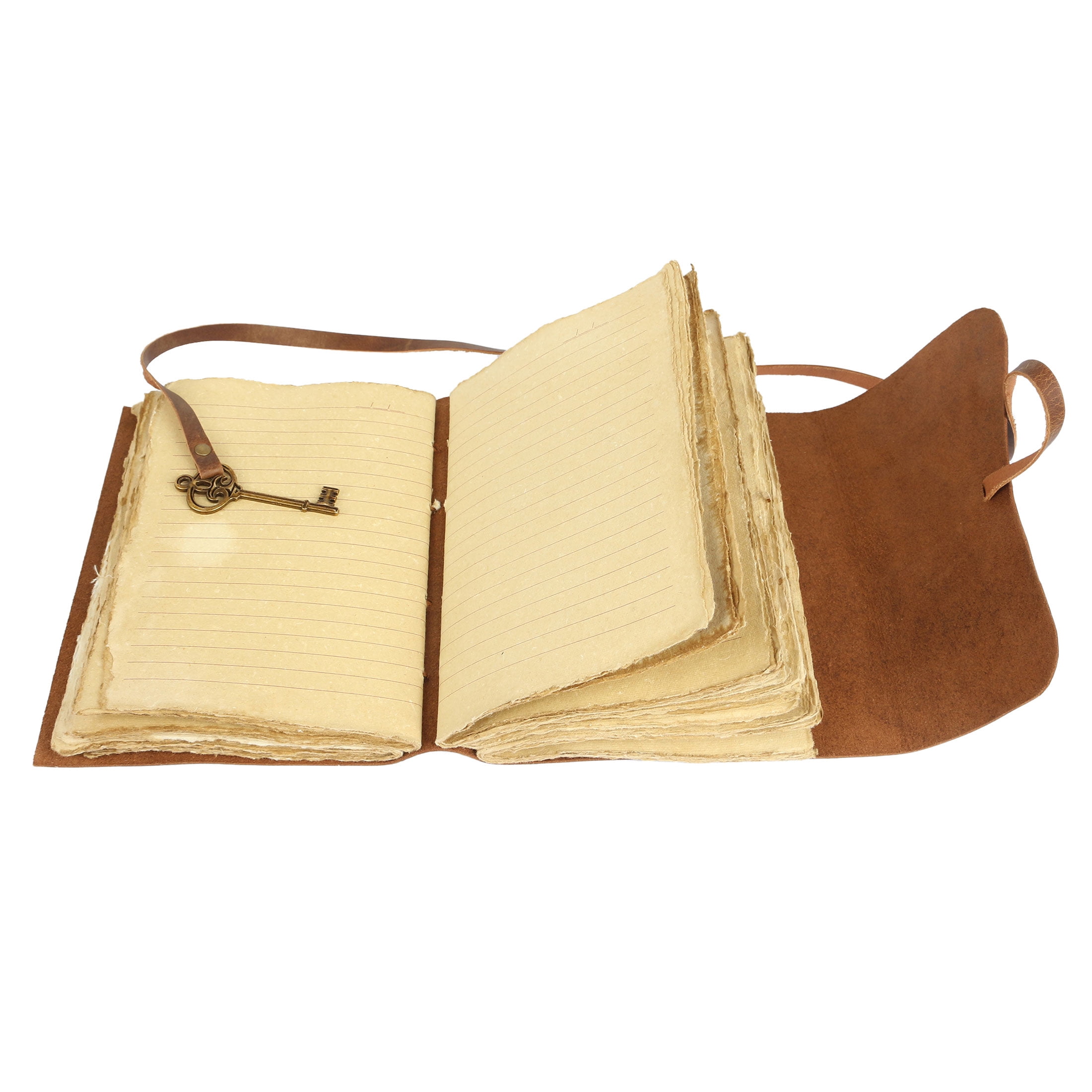 Handmade Leather Journal 9 x 6 Inch – Lined Deckle Edge Paper Notebook with Vintage Key Closure for Men and Women