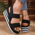 thumbnail image 4 of Rokment Womens Comfortable Elastic Band Platform Wedge Walking Sandals Casual Athletic Stretchy Memory Foam Chunky Heeled Slip on Beach Summer Shoes for Vacation Black Size 6, 4 of 7