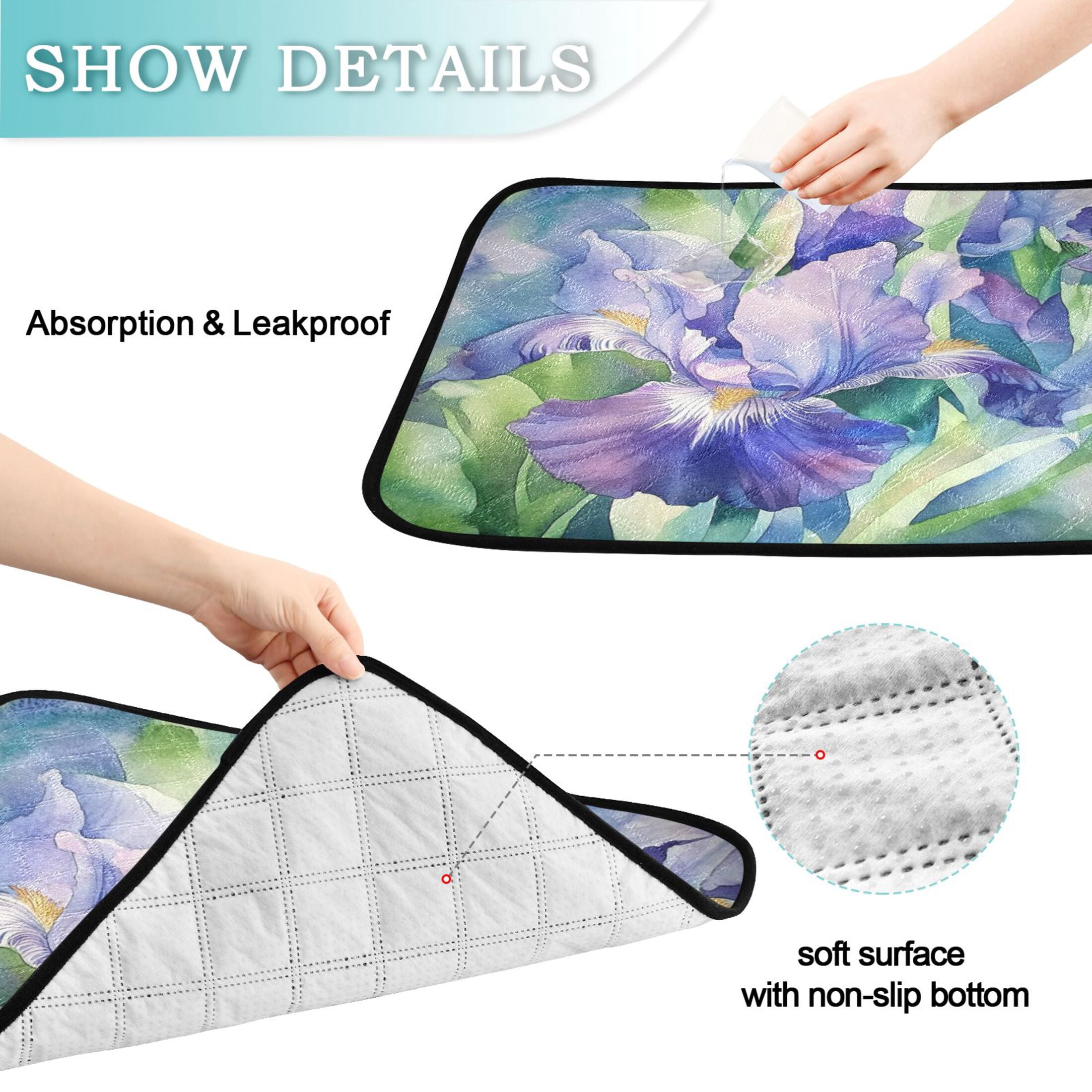 Washable Pet Pee Pads with Super Absorbent Reusable Training Pads for Dogs & Cats Beautiful Iris Flower