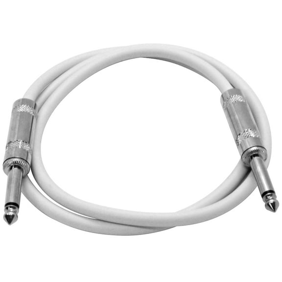 Seismic Audio 3 Foot 1/4 Inch TS Patch Cable - Unbalanced White Audio Cord - SASTSX-3White