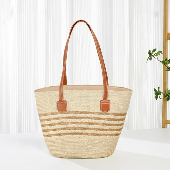 Woven Straw Shoulder Bag Handwoven Beach Tote Purse Lightweight Raffia Summer Daily Use Elegant Woven Design