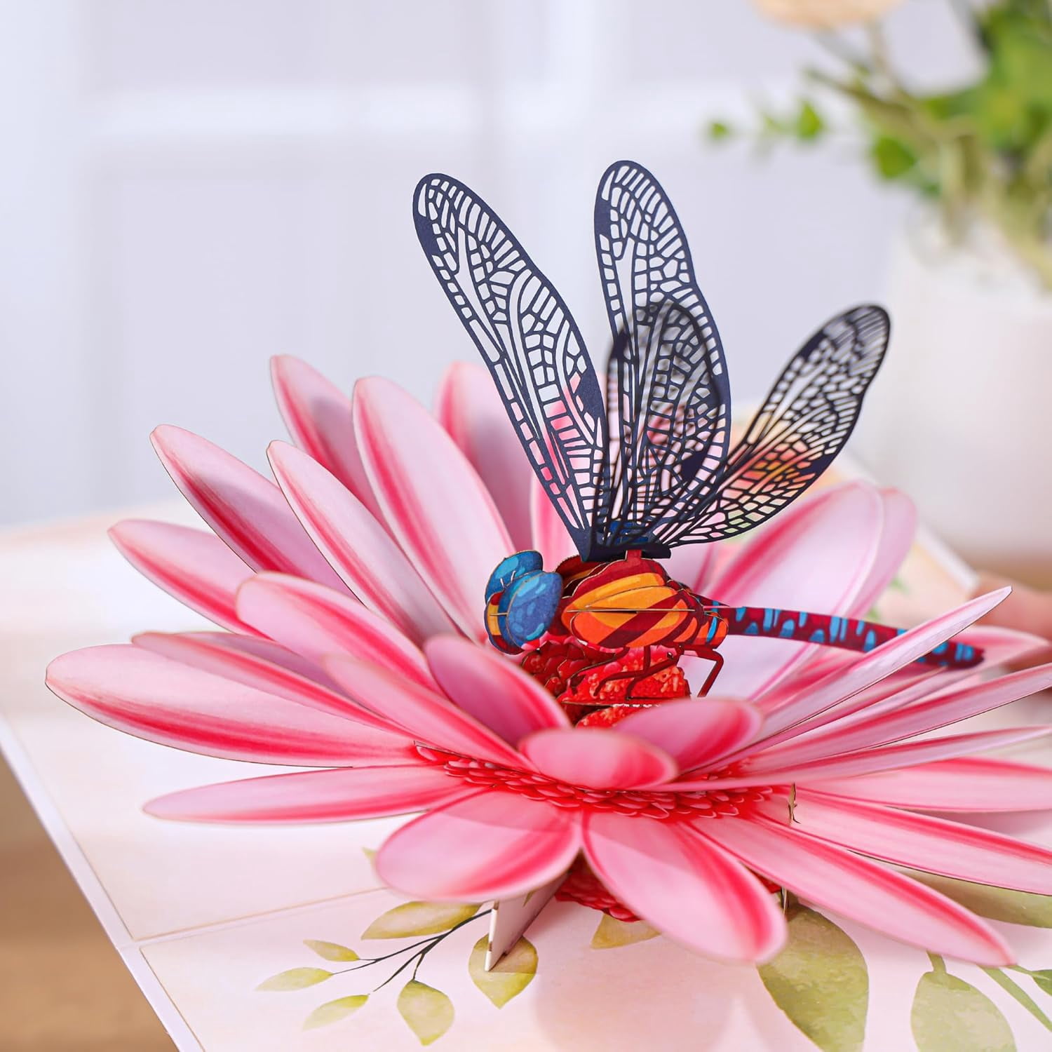 Pop Up Mothers Day Cards, Dragonfly&Gerbera Daisies Flower 3D Birthday Card for Women, Mom; Gift for Birthday, Mother’s Day, Valentines, Thank You,All Occasion for Her, Wife, Grandma, Sister, Dau
