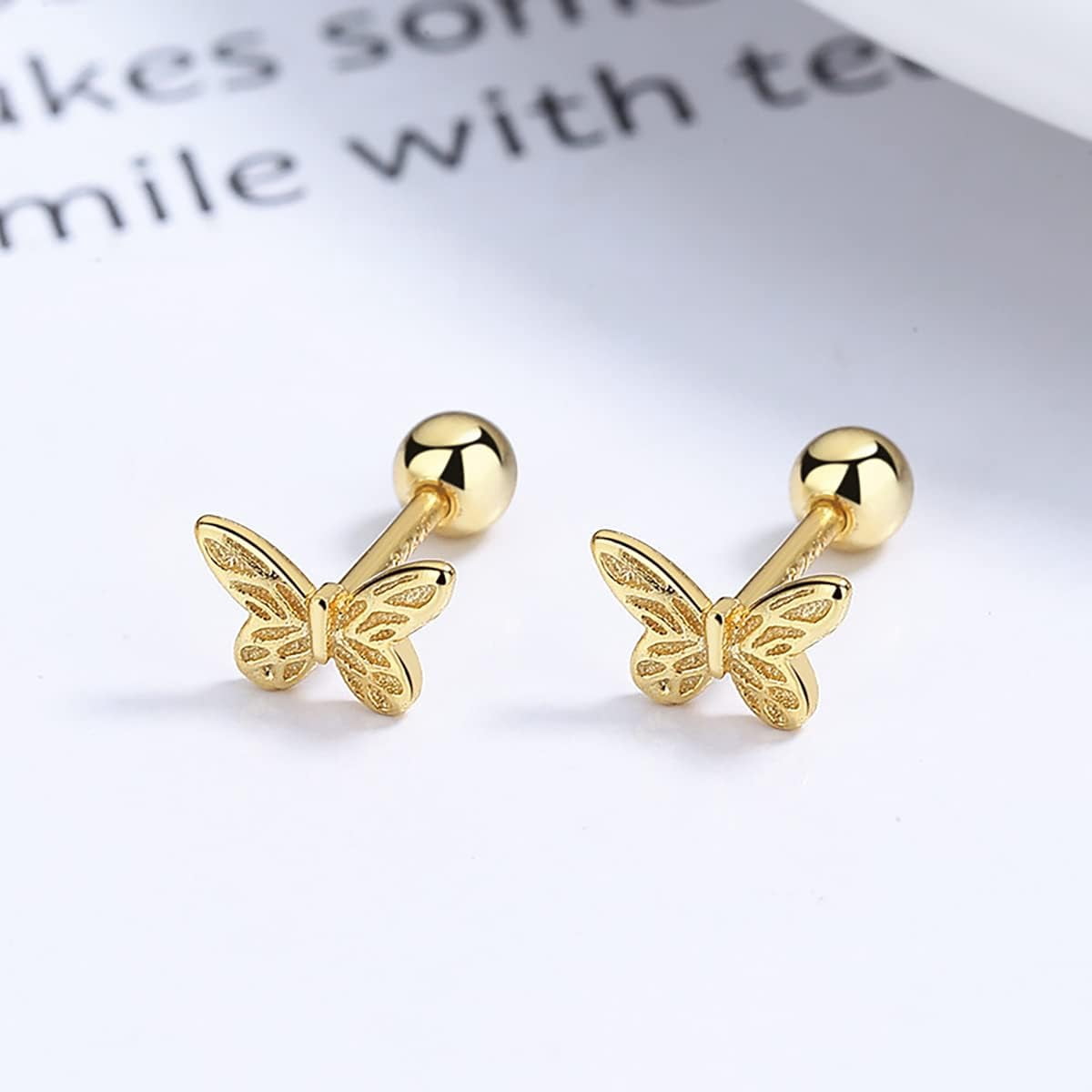 Gold Stud Earrings 925 Sterling Silver 18K Gold Plated Cubic Zirconia Screw Back Cute Hypoallergenic for Women Jewelry Gift Mother's Day