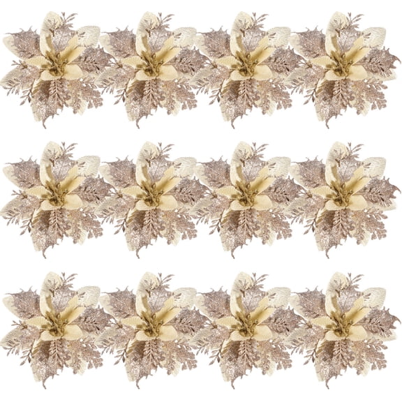 Niceauty 12Pcs Christmas Flower Ornaments with Clips for Tree Gar and Festive Decoration