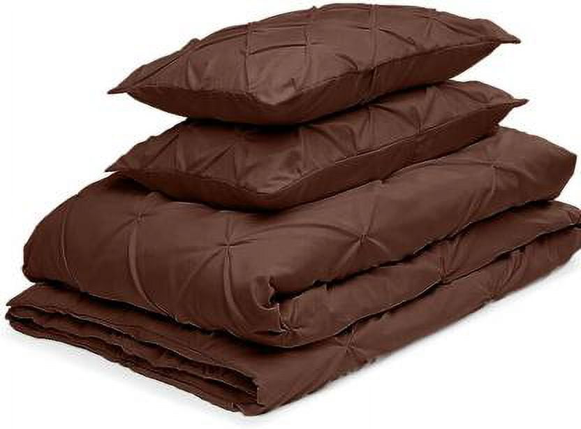 Cloud Fino Luxurious Pinch Pleated Duvet Cover Set 100% Egyption Cotton 600 Thread Count Pintuck Design Decorative Soft Bedsheet Set(Chocolate,Full/Queen)