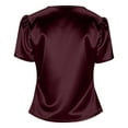 thumbnail image 4 of Ashirexll Womens Casual Tops, Solid Color Short Sleeve V-Neck Satin Spring Summer Top, 4 of 7