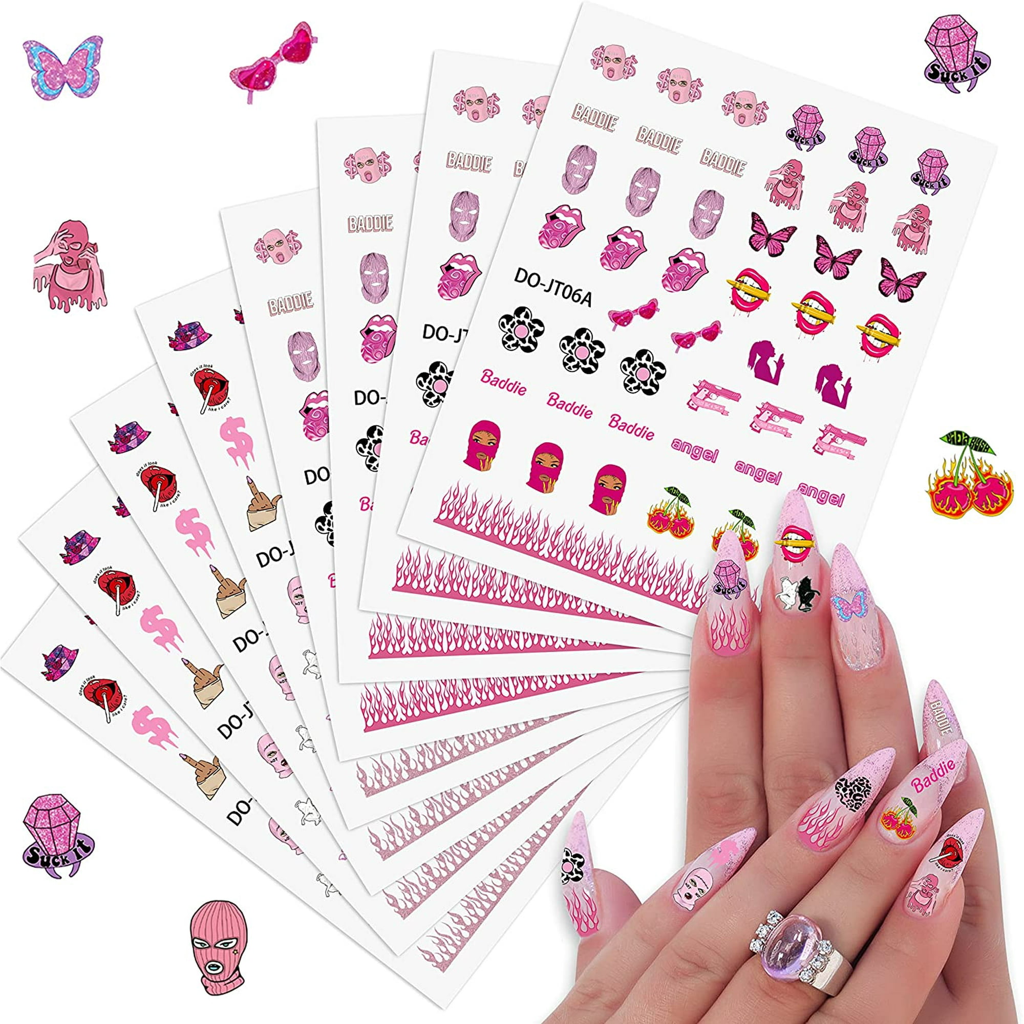 ZMLEVE 8 Sheets Y2k Baddie Girl Nail Stickers, Super Baddie Girly Aesthetic  Nail Decals Women Girls Fingers Pink Trendy Manicure Sticker Money Lips  Nail Art Decals Cool Sexy Girl Nail Art Supplies |