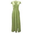 thumbnail image 4 of Black & Friday Deals Usmixi Dresses for Women 2023 Evening Party Casual Empire Waist High Slit Pleated Hem Long Dresses Solid Short Sleeve V-Neck Maxi Formal Dresses for Women Yellow l, 4 of 7