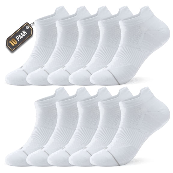 PULIOU Men's Athletic Ankle Socks, 10-Pairs, Breathable Socks for Running & Training, Size S (5-7), White
