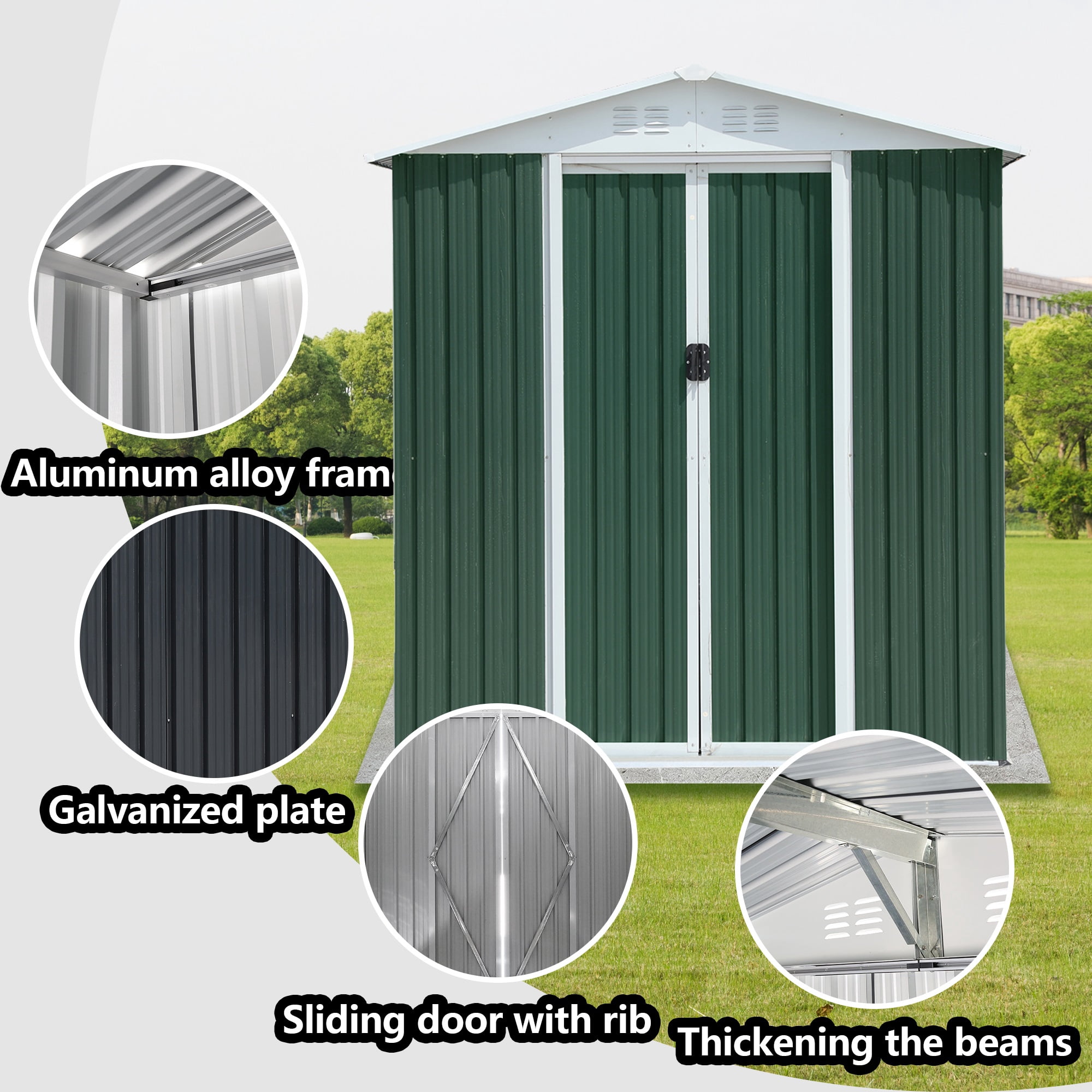 6x4FT Outdoor Tool Storage House Garden Shed w Aluminum Alloy Frame&Sliding Door