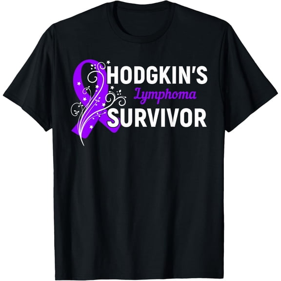 Hodgkin's Lymphoma Survivor Awareness Purple Ribbon Gift T-ShirtMen's and women's gift, black and white T-shirt, size: Extra large S-4XL
