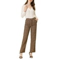 thumbnail image 2 of Unique Bargains Women's Plaid Trousers Pockets Straight Leg Pants Brown L, 2 of 6