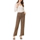 thumbnail image 2 of Pantalones largos rectos de cintura elástica con botones y cremallera de cuadros para mujer Inspire Chic M Marrón, 2 of 6