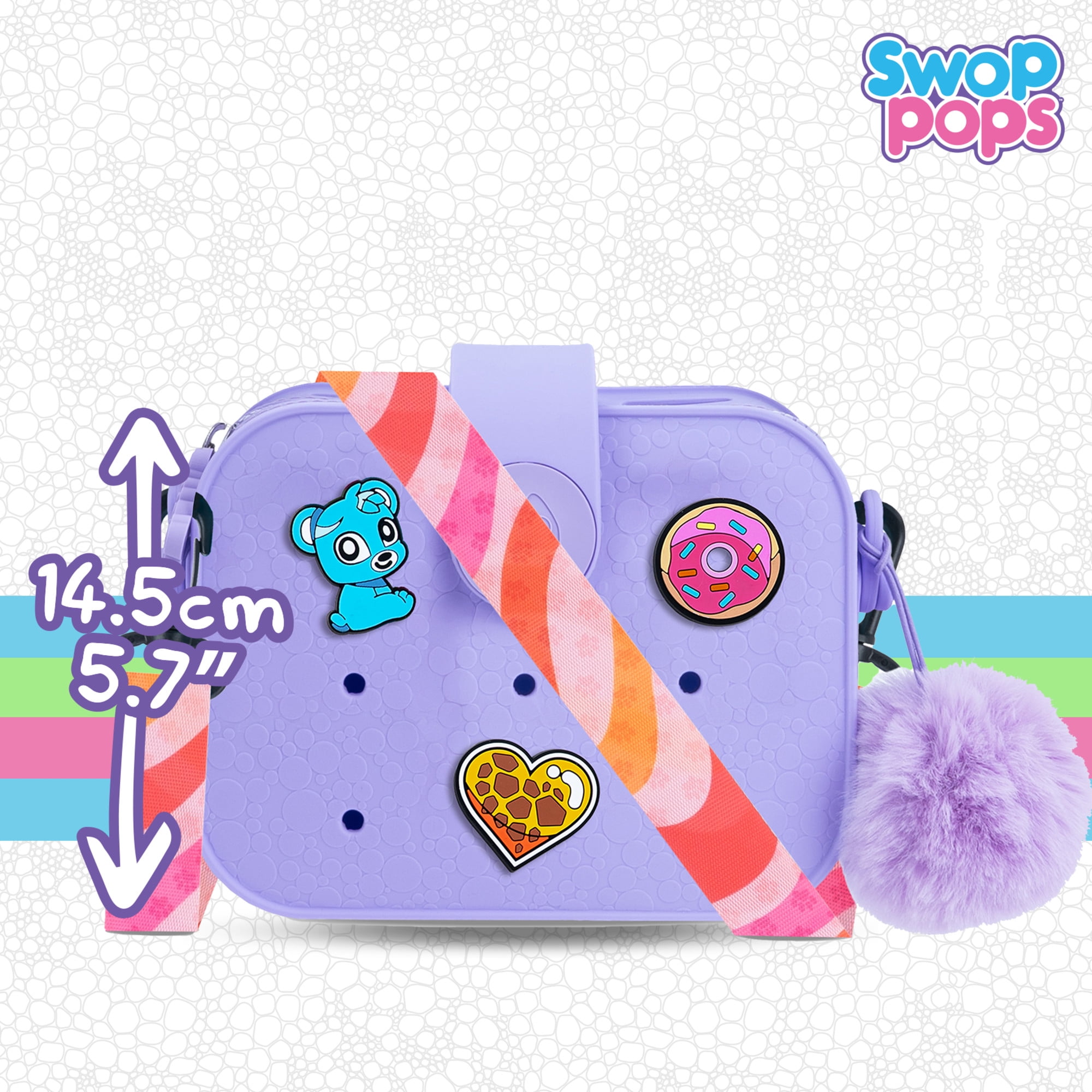 Swop Pop Ultimate Handbag Set - Fashion Play Toy with Pops, Badges, Strap & Fluffy Pompom - Girls Mix & Match Toy for Creative Expression, Trendy Dress Up Purse & Collectible Bag for Kids (Purple)