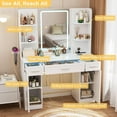 thumbnail image 5 of Homieasy Vanity Desk, Makeup Vanity Desk with Mirror and Lights 3 Colors, Transparent Top with 3 Drawers, 6 Shelves, 2 Large Tempered Cabinets, Power Outlet, for Bedroom, White, 5 of 7