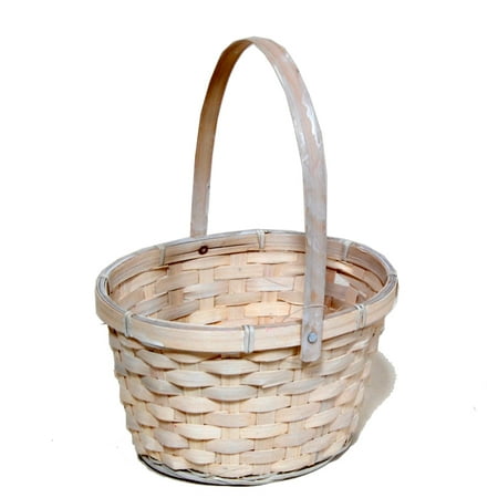 Wide Oval Composite Bamboo - Washed White Swing Handle Oval Bamboo Basket 7in