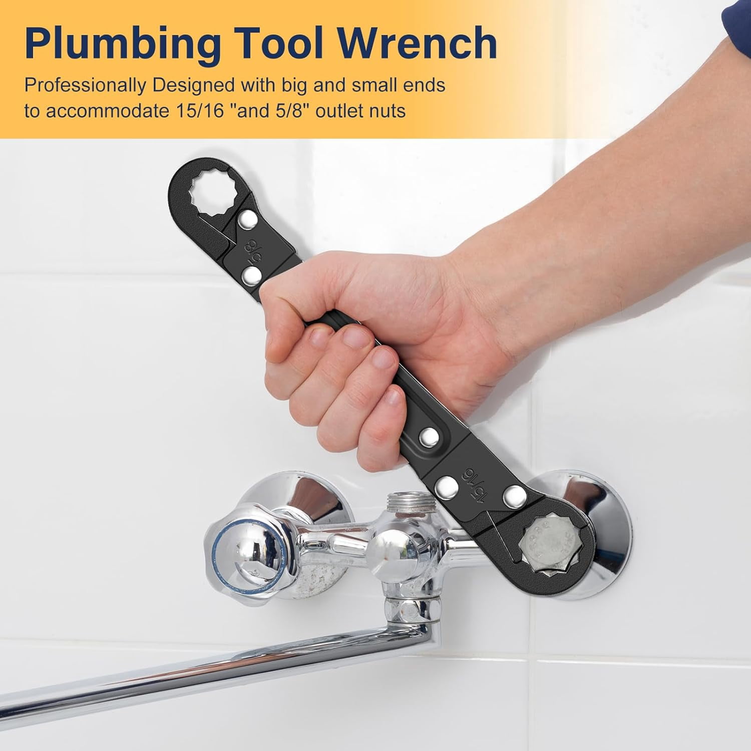 Plumbing Tools Angle Stop Wrench Kit Angle-On Adjustable Wrench for Professional Plumbers Black