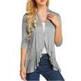 thumbnail image 3 of Cardigan Décontracté Léger pour Femmes à devant Ouvert, Uni, Manches 3/4, Col Ample, Cardigan à Volants Drapés, 3 of 5
