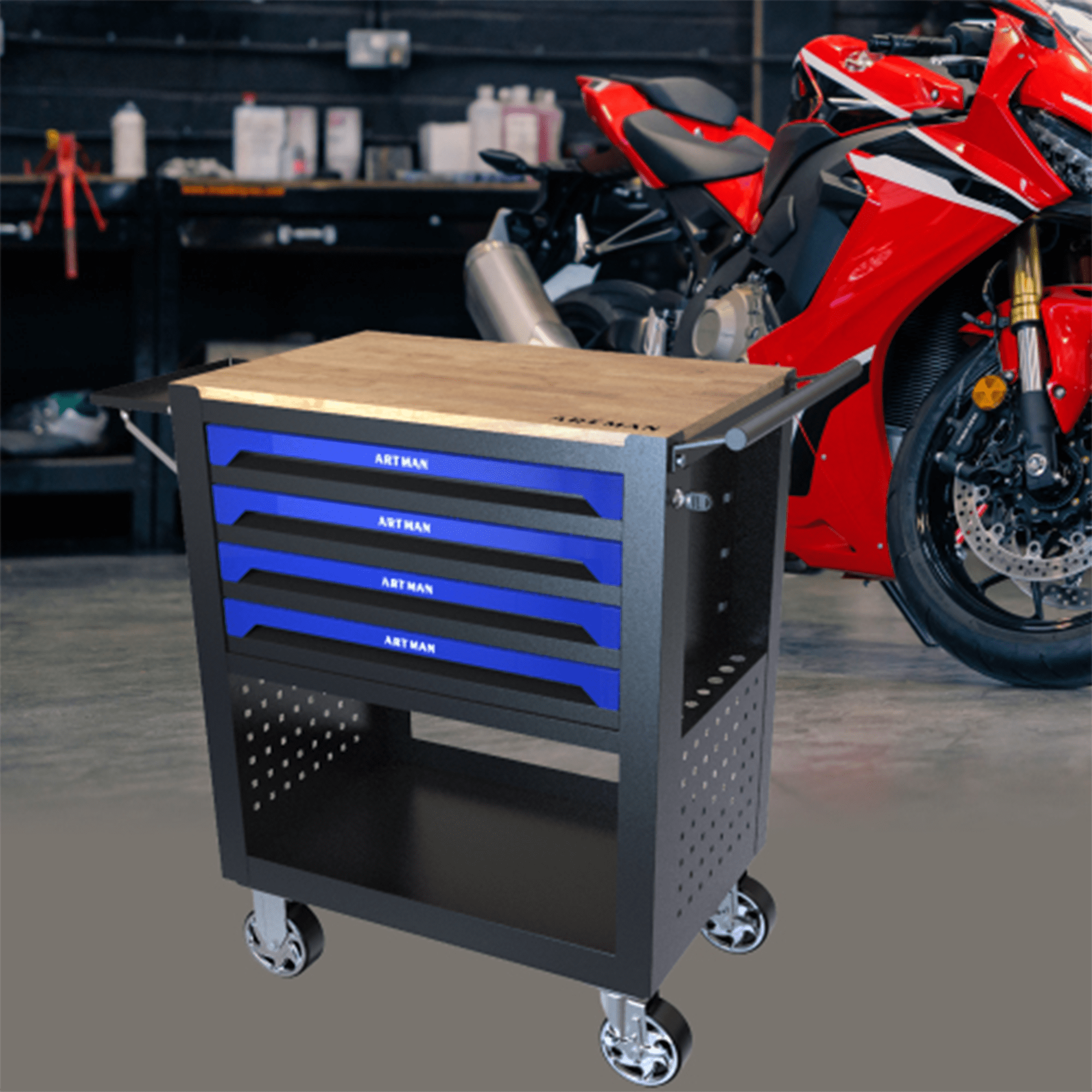 ARTMAN 4-Drawer Rolling Tool Chest with  Wheels and Wooden Top,Steel Storage Locking Tool Cart for Garage Workshop Rapair Shop