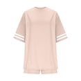 thumbnail image 4 of LEWKW Womens Oversized T-Shirt & Biker Shorts Sets Striped Sleeve Activewear Casual Summer Loungewear Varsity Style Athletic 2 Piece Matching Outfits, 4 of 5
