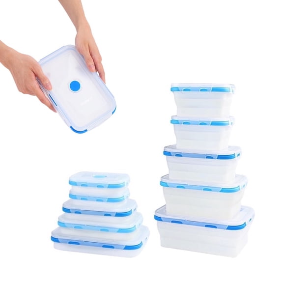 Ecoberi Silicone Microwave Safe Food Storage Container Blue, 5 Count