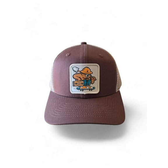 Smokey The Bear Trucker Hat - Brown on Khaki