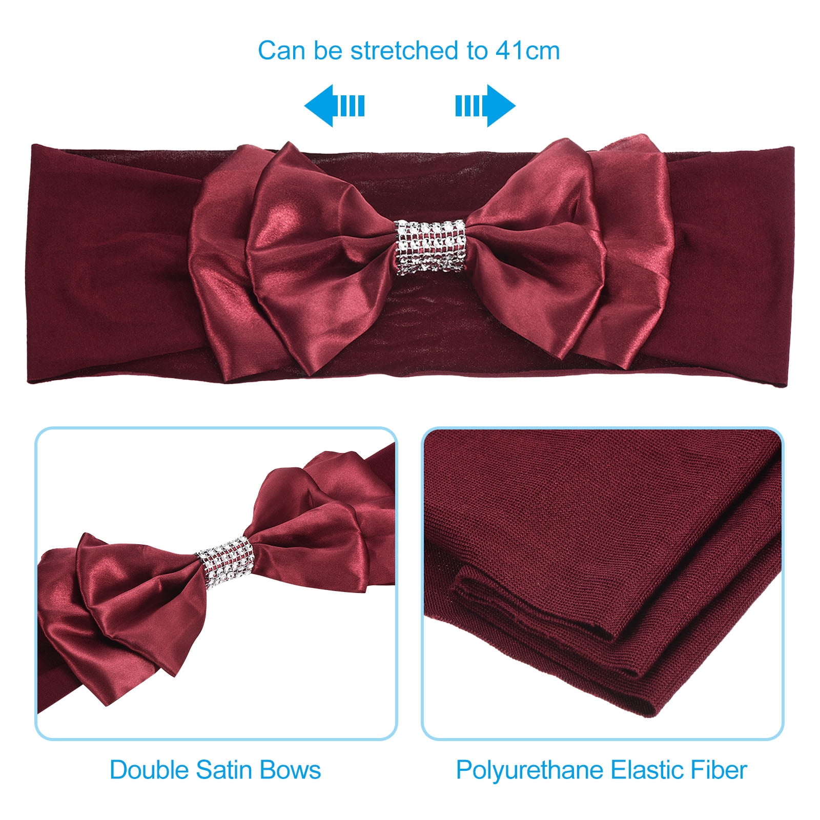 Unique Bargains Chair Sash Bow Spandex Stretch Chair Cover Bands Sashes with Bow Knot 10 Burgundy