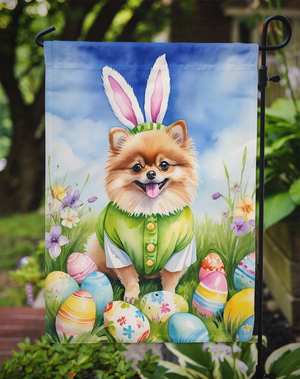 Pomeranian Easter Egg Hunt Garden Flag 11.25 in x 15.5 in