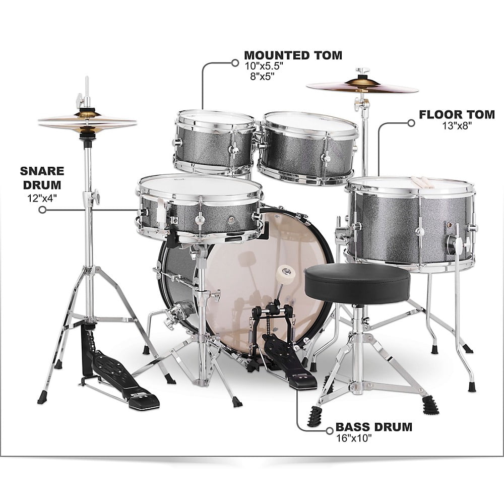 Pearl Roadshow Junior 5-Piece Drumset w/ 16" Bass Drum, Hardware & Cymbals - Grindstone Sparkle