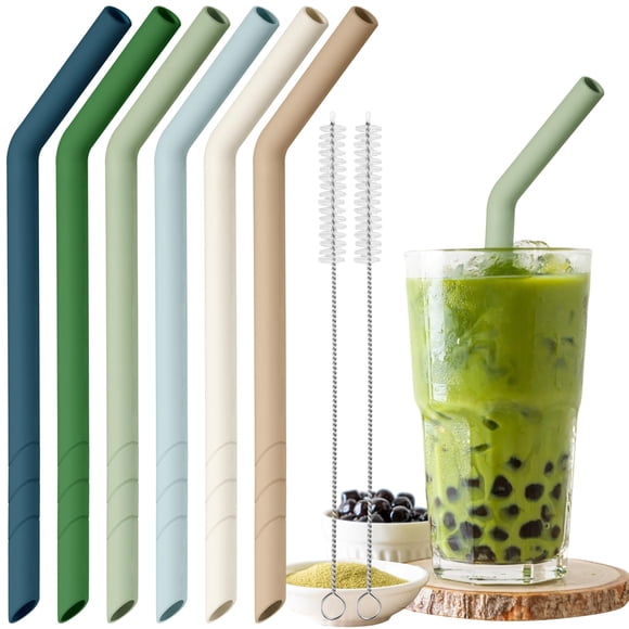 Pajitas de silicona NiHome de 6 piezas, extra anchas y curvas, ecológicas