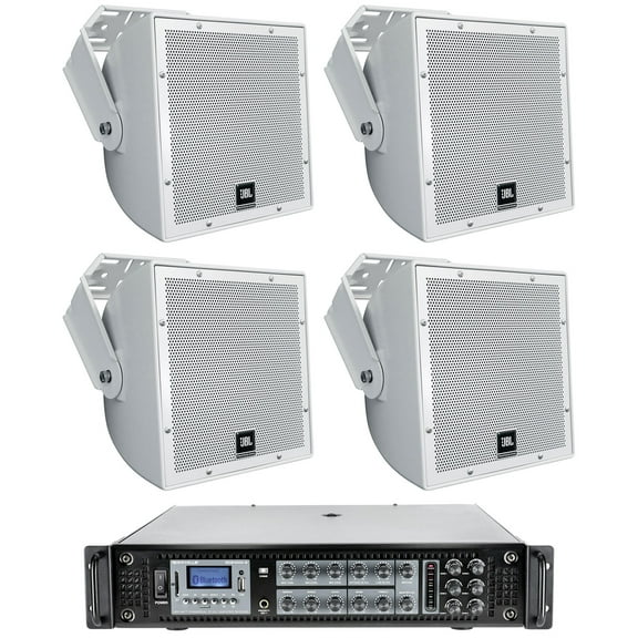 (4) JBL AWC82 8" 200w Indoor/Outdoor 70V Surface Mount Commercial Speakers Amp