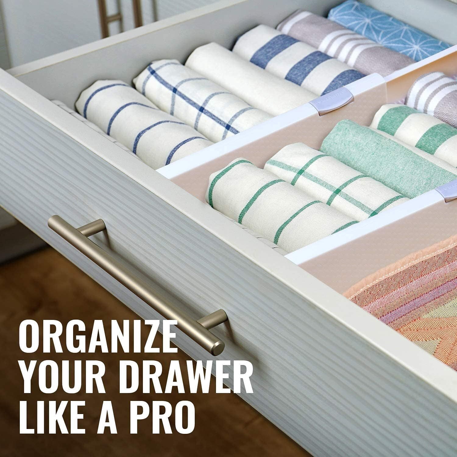 Drawer Dividers Pack of 4, Adjustable and Expandable Drawer Organizer Clothes, Deep Drawer Organizer, Works in Kitchen Utensils Organizer, Dresser Drawer Separators, 2.4'' High, 10.8"-17.3"