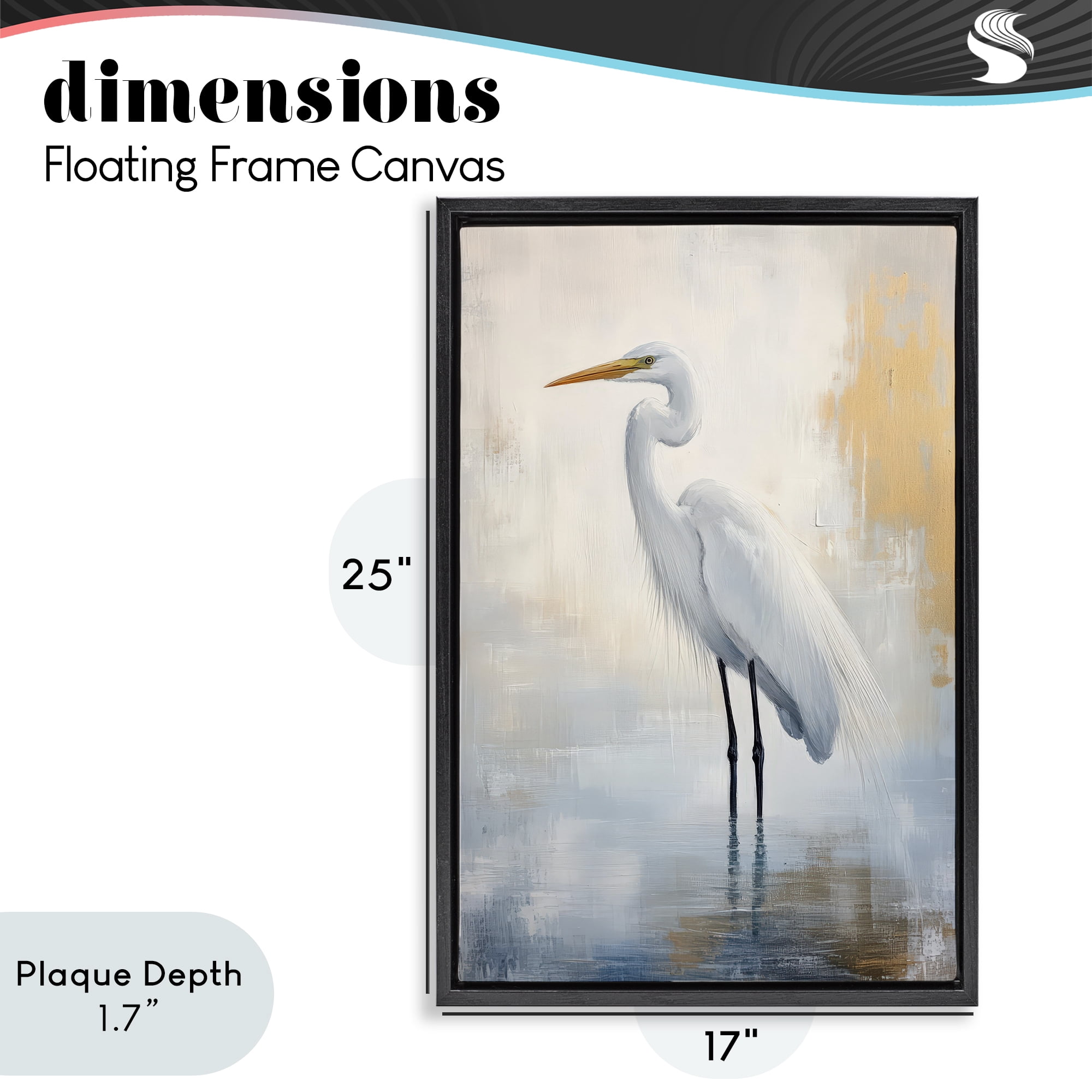 Stupell Industries Distressed Egret with Misty Reflection Black Framed Floater Canvas Wall Art, design by Petal Prints Design