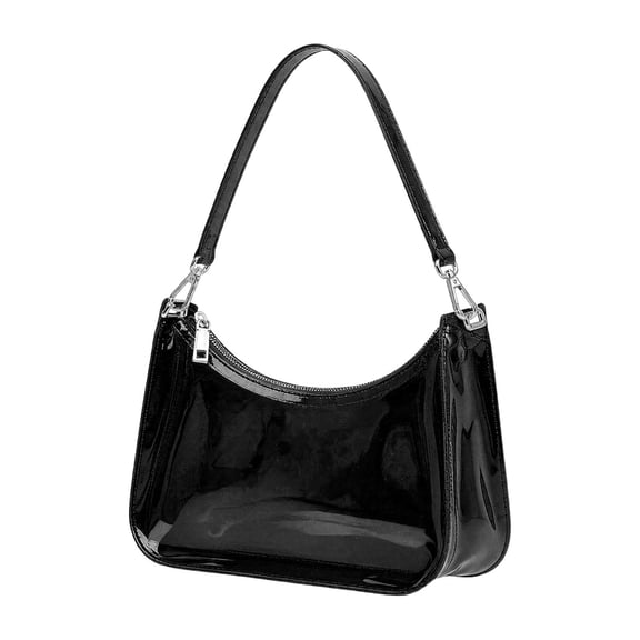 Stadium Approved Clear PVC Hobo Shoulder Bag Waterproof See‑Through Transparent Purse With Zipper For Concert Sports Party Wedding Events(Black-14x19.5x7cm)