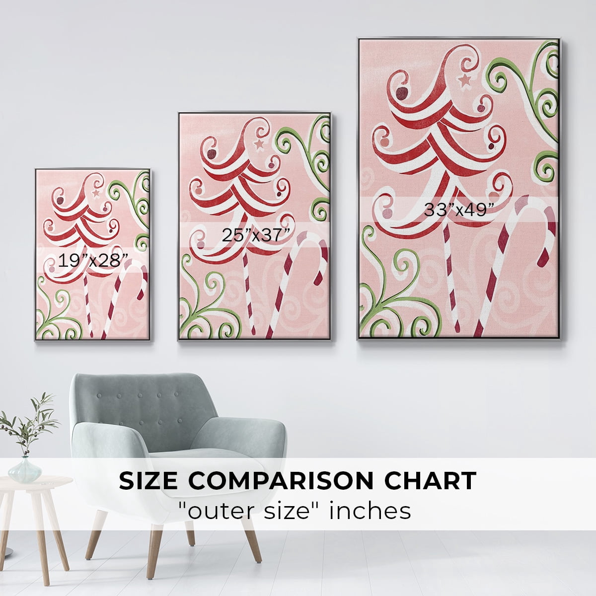 Candy Cane Holiday I - Framed Gallery Wrapped Holiday Canvas - 25 x 37 - Silver Frame