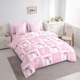 thumbnail image 3 of Homewish Boys Girls Kawaii Pink Bow Knot Twin Bedding Sets 7-Piece,Geometric Plaid Grid Bedding Comforter Set Microfiber,Love Heart Print Breathable Sheet Sets,Microfiber Bedroom Decor, 3 of 8